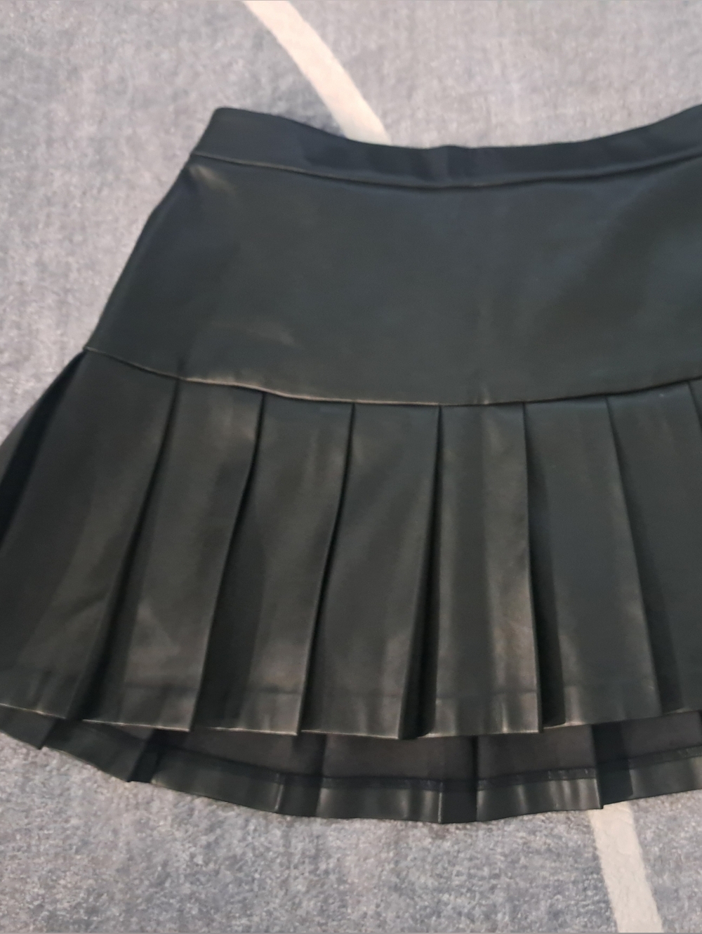 Bar III Black Faux-Leather Pleated Mini Skirt with Sheer Trim